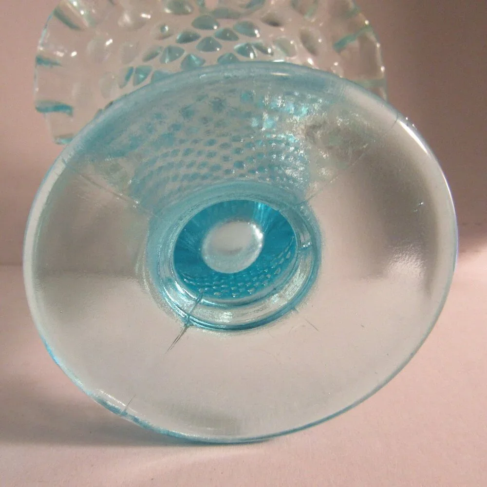 Vint Fenton 5.5” Hobnail Pattern Crimped Ruffled Top Vase Clear Pale Turquoise